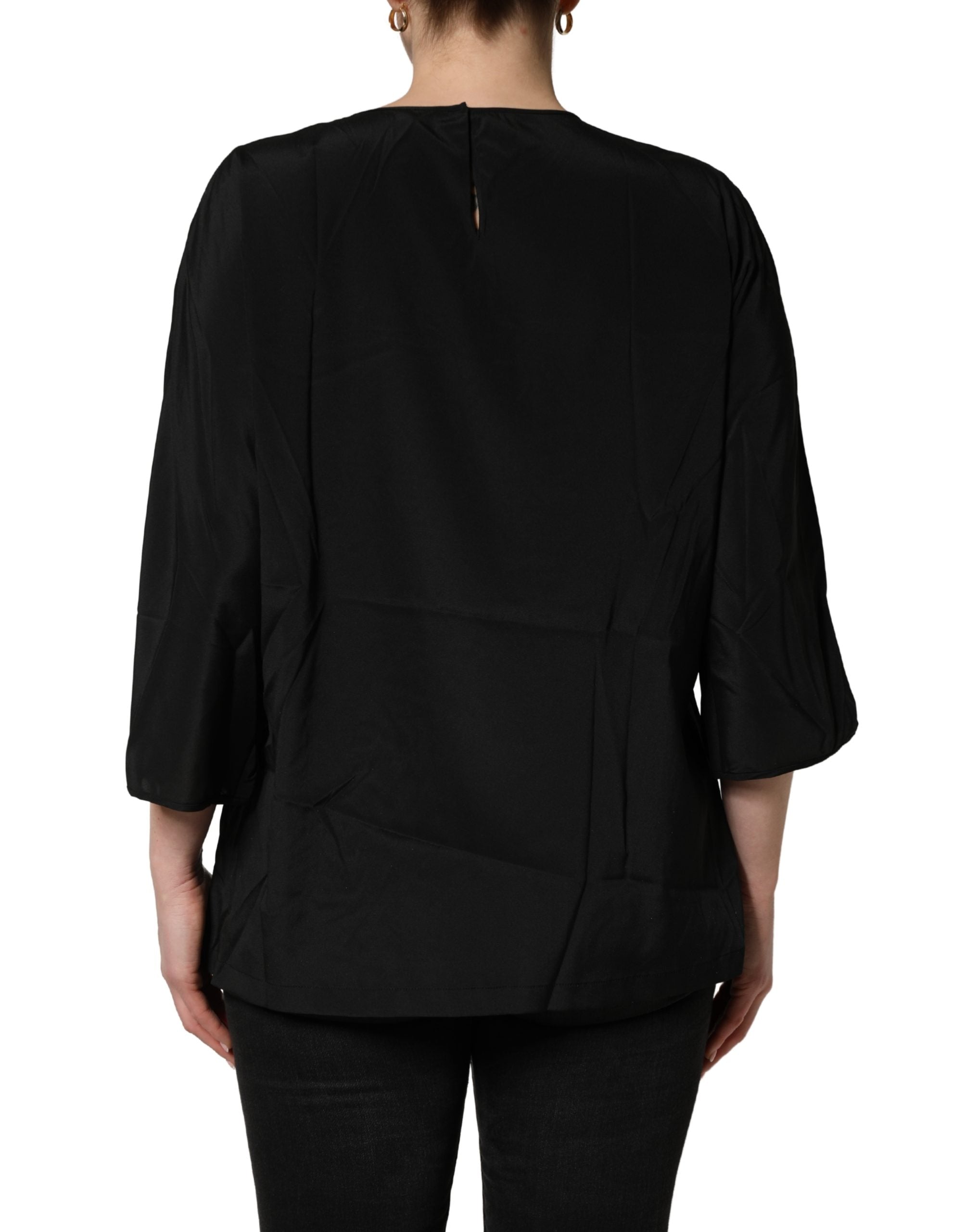 Chemise en soie noire Dolce & Gabbana #dgfamily, haut élégant avec détails sophistiqués et coupe fluide.
