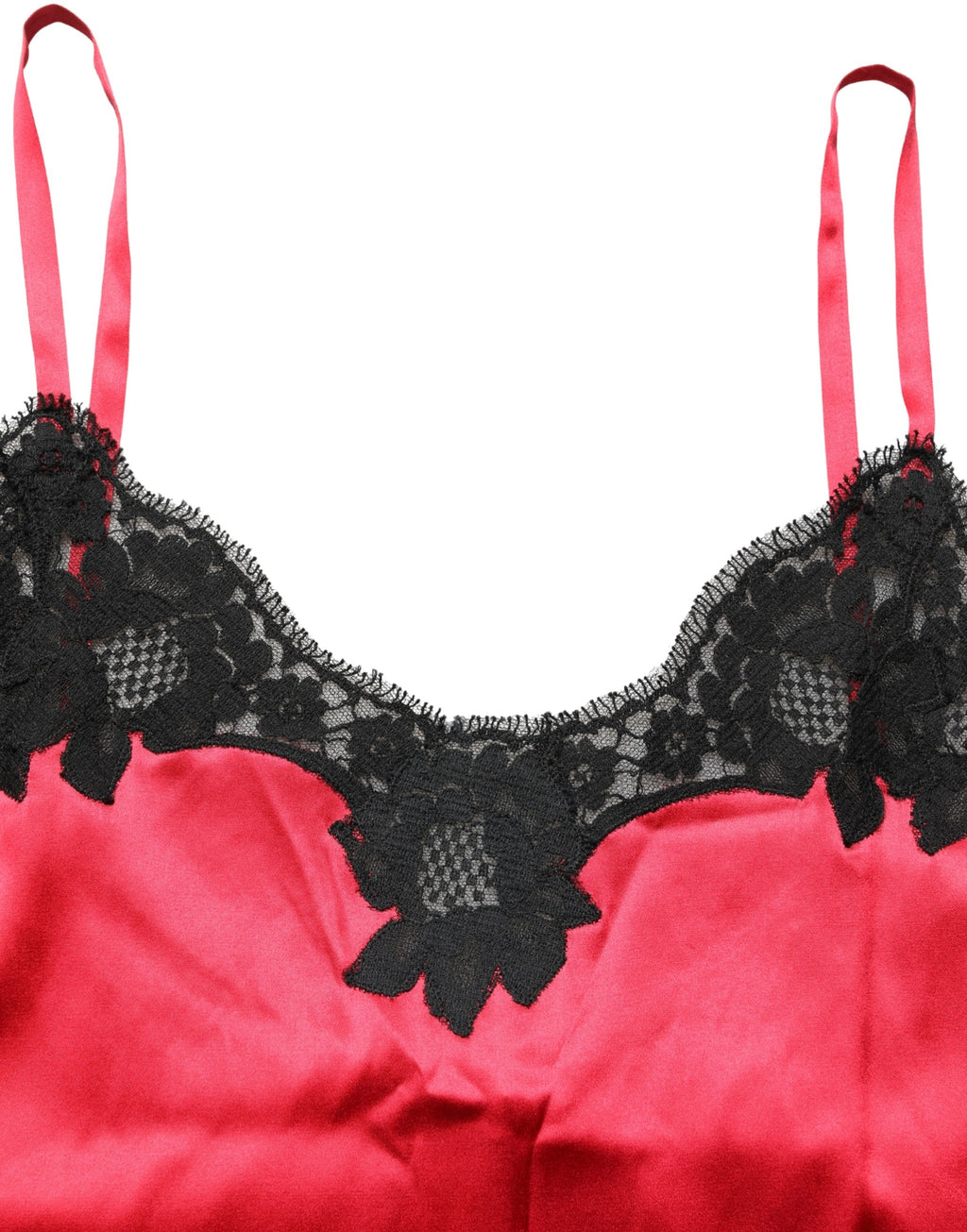 Débardeur sans manches Dolce & Gabbana en satin rouge avec bordure en dentelle en soie, élégant et féminin.