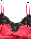 Débardeur sans manches Dolce & Gabbana en satin rouge avec bordure en dentelle en soie, élégant et féminin.