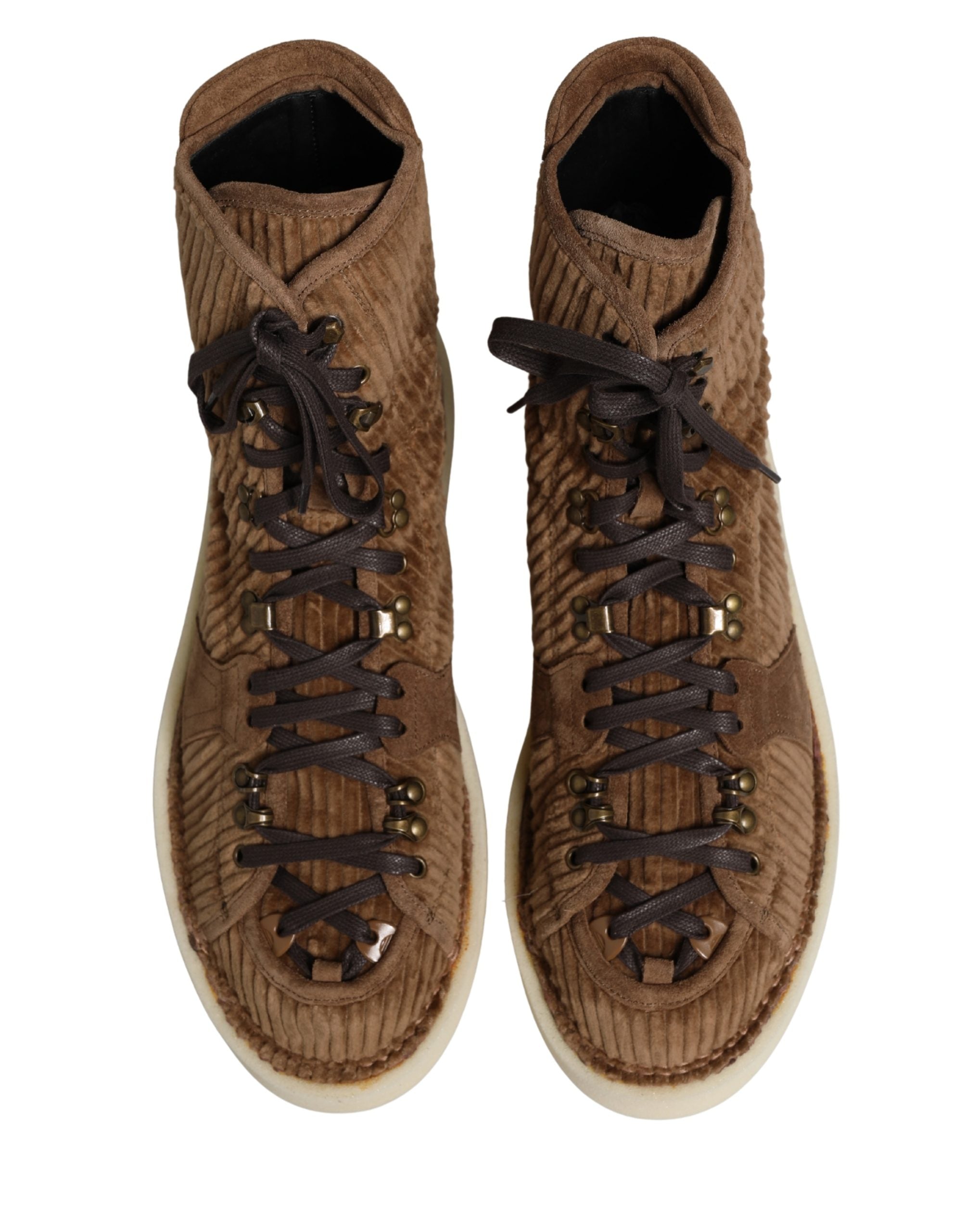 Bottes hautes en velours côtelé marron Dolce & Gabbana, chaussures Oxford à la mode avec semelle robuste et détails élégants.
