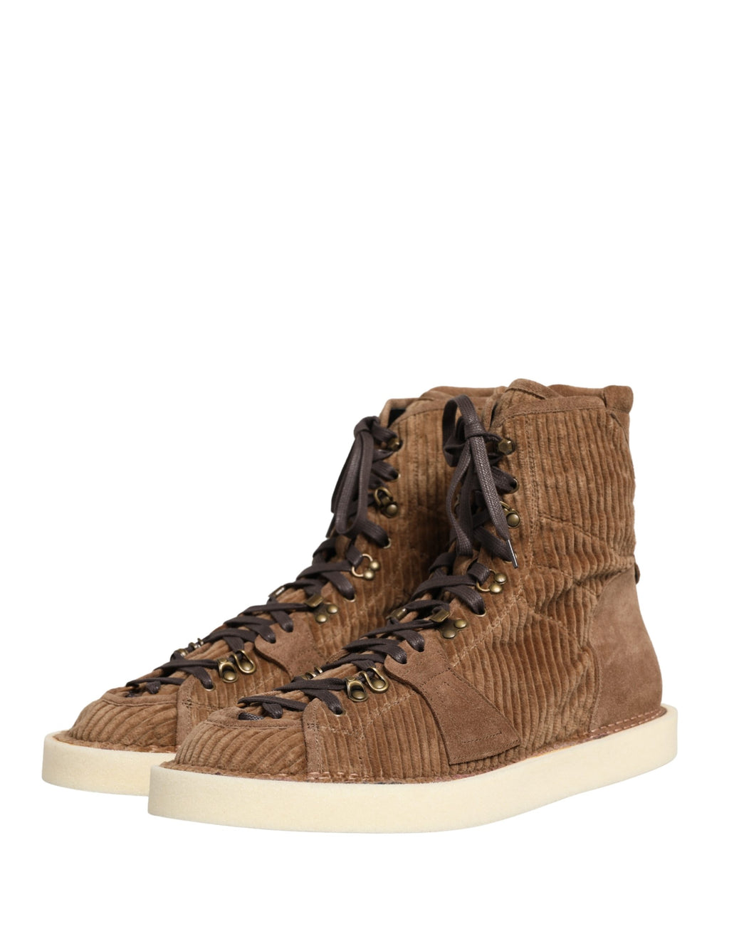 Chaussures haut de gamme Dolce & Gabbana en velours côtelé marron, bottines à lacets pour homme.