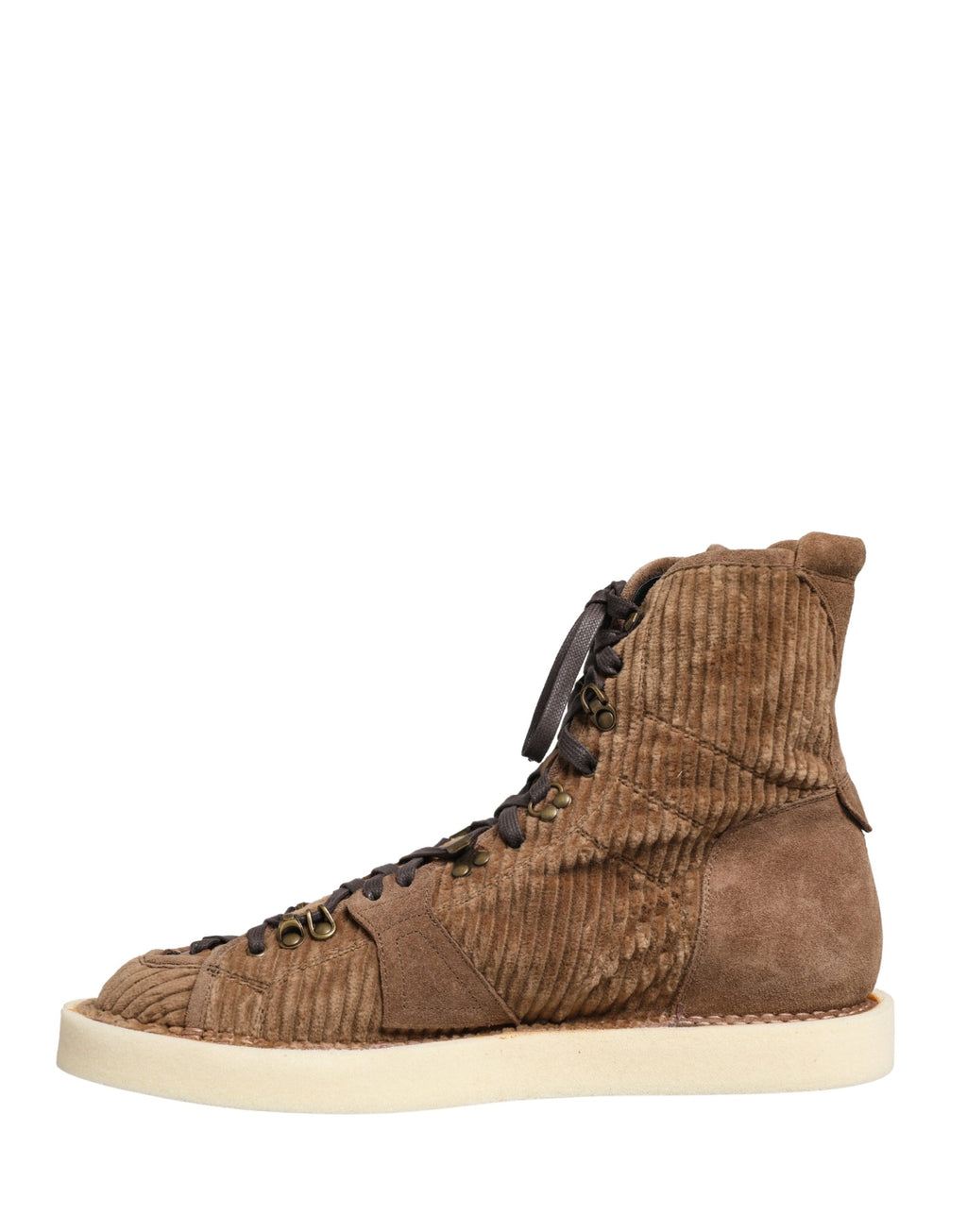 Chaussures haut de gamme Dolce & Gabbana en velours côtelé marron, bottines Oxford à talon haut et style sophistiqué.