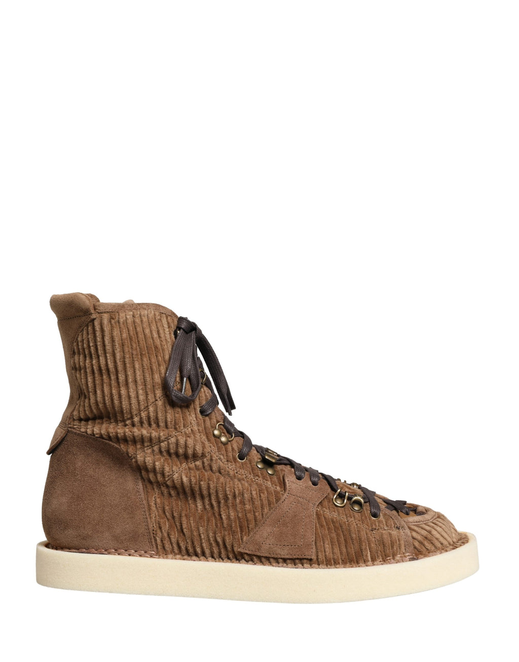 Bottes hautes en velours côtelé marron Dolce & Gabbana, style Oxford, avec lacets et semelle en caoutchouc.