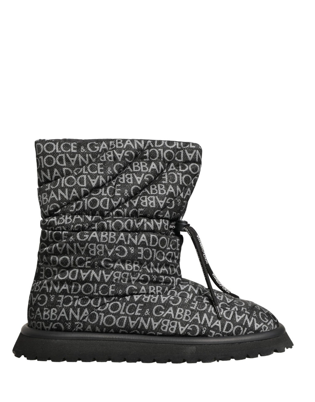 Bottes de neige noires Dolce & Gabbana avec logo imprimé en dentelle et lacets, hiver chaud et élégant