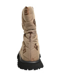 Bottes de neige Dolce & Gabbana marron avec logo imprimé, laçage et semelle antidérapante, chaussures d’hiver élégantes.