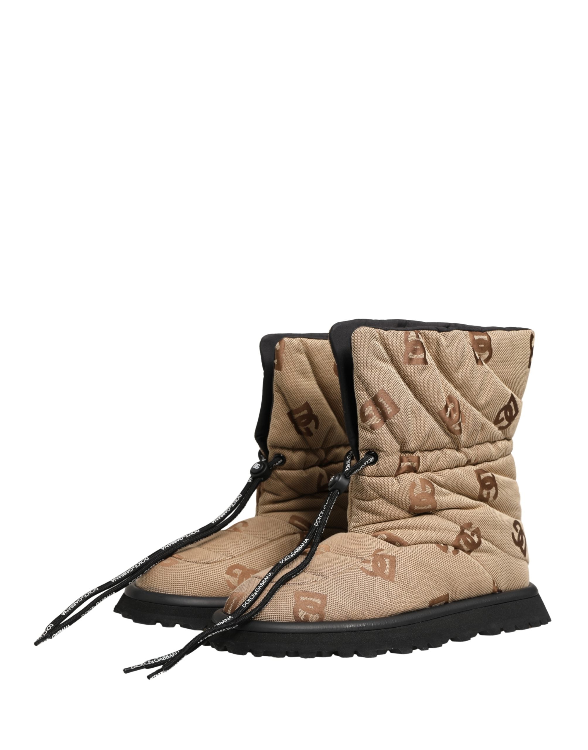Bottes d'hiver en dentelle Dolce & Gabbana marron avec logo imprimé et laçage, pour un look élégant et chaud.