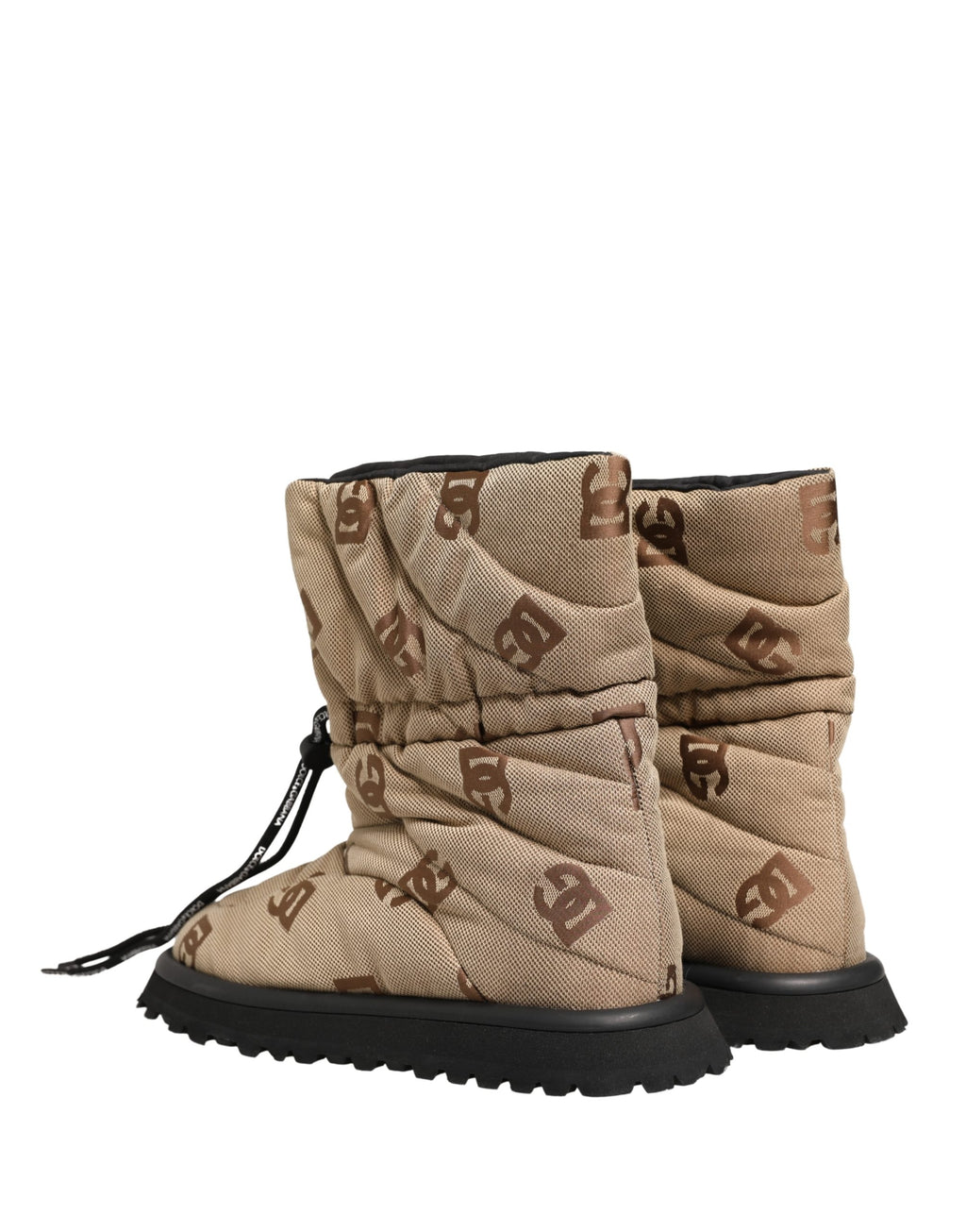 Bottes d'hiver Dolce & Gabbana marron à logo imprimé en dentelle avec lacets et semelle antidérapante, pour femmes