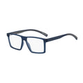 Lunettes en plastique bleues de la marque Hugo Boss, monture élégante pour hommes ou femmes, vue de face.