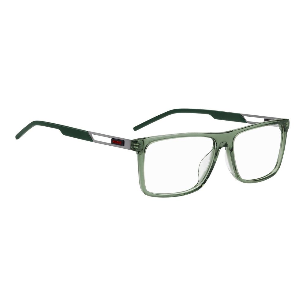 Lunettes de vue en acétate Hugo Boss Army avec monture rectangulaire et détails modernes, vue de face.