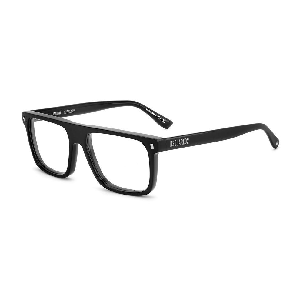 Lunettes à monture en acétate noire de Dsquared², style élégant et moderne, vues de face avec détails de la monture.
