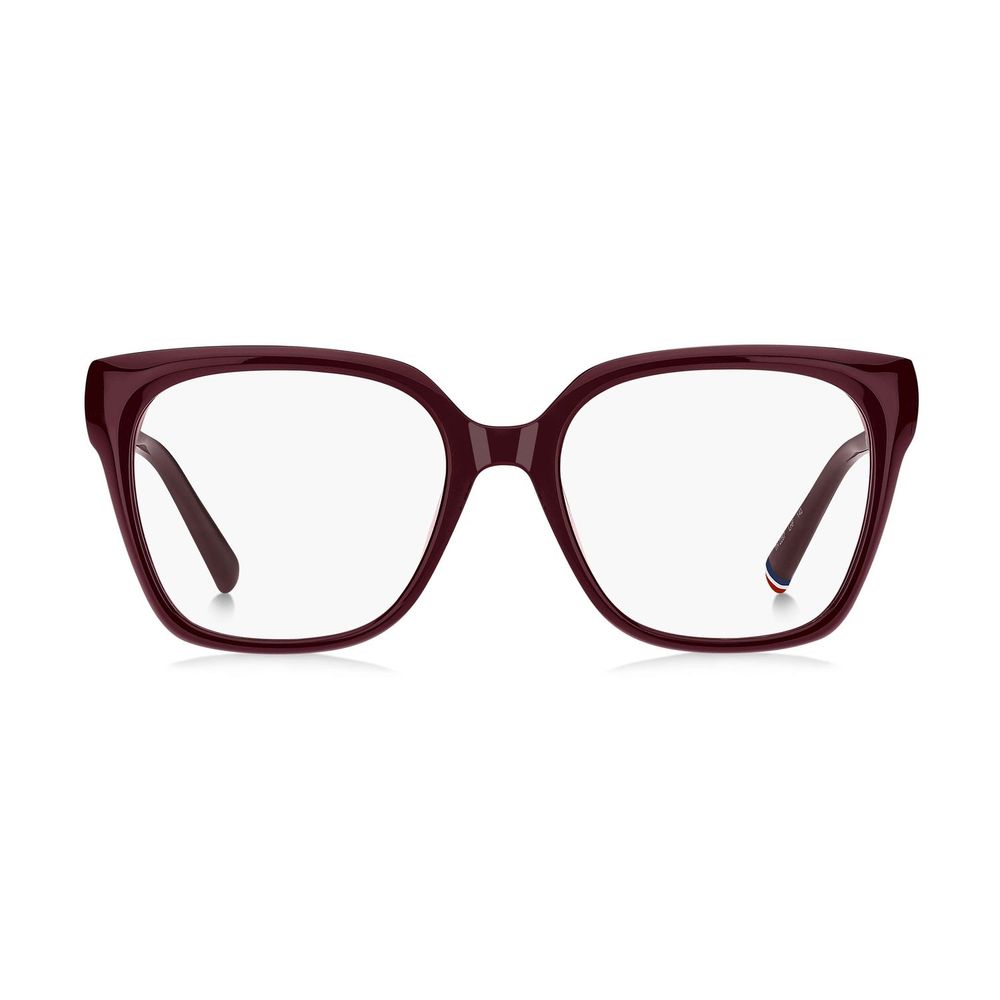 Lunettes en acétate bordeaux Tommy Hilfiger avec monture élégante et moderne, vue de face.