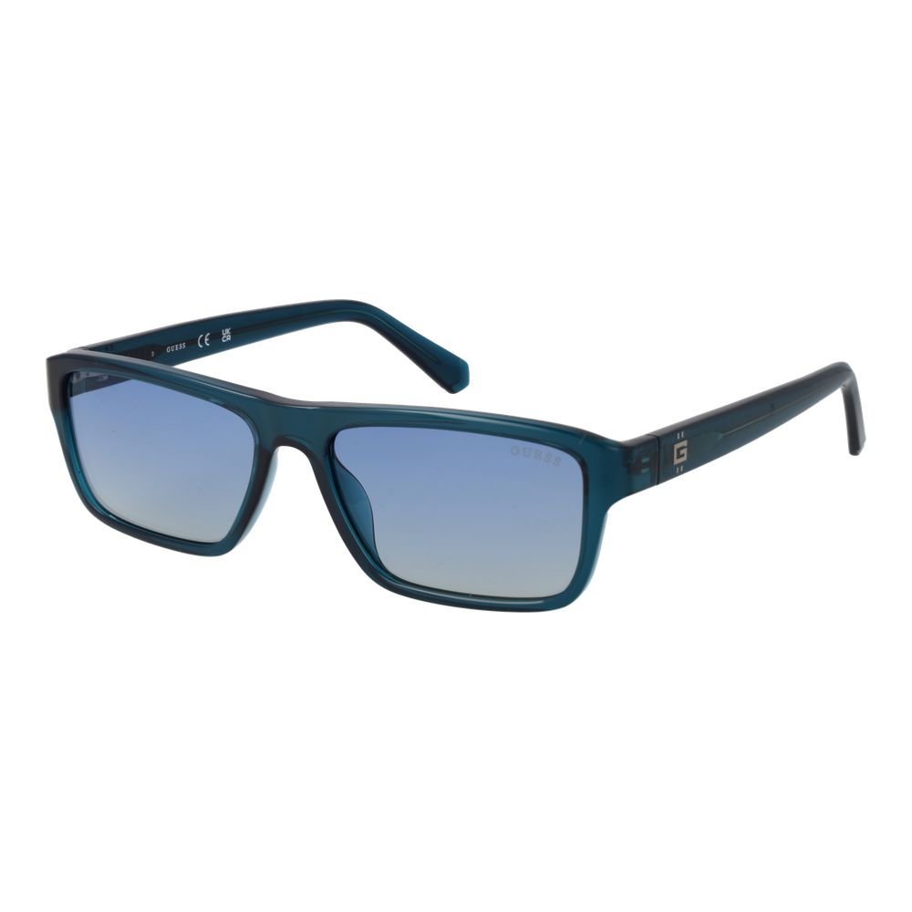 Lunettes de soleil en plastique bleu de marque Guess, design tendance avec monture élégante et verres protecteurs.