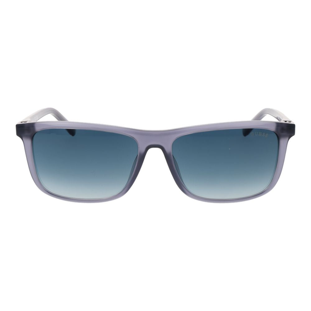 Lunettes de soleil en plastique gris Guess avec monture élégante, protection UV et style moderne pour homme ou femme.