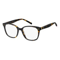 Lunettes en acétate marron Tommy Hilfiger avec monture rectangulaire et détails élégants visibles sur l'image.