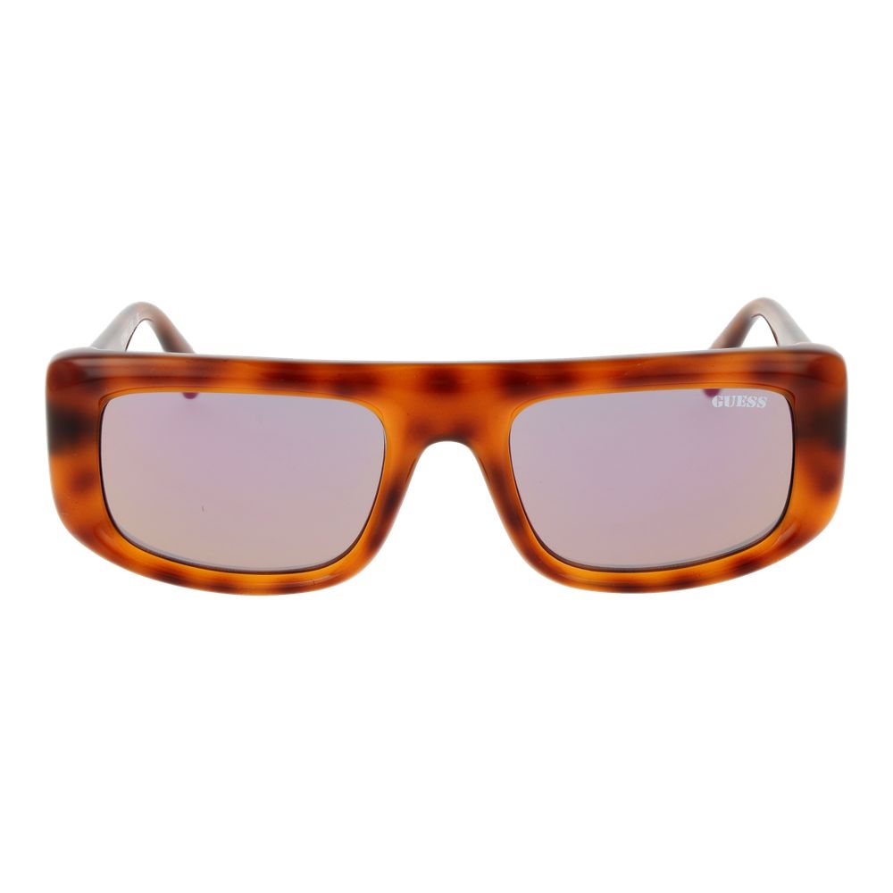 Lunettes de soleil en plastique marron Guess avec monture élégante et moderne, vue de face sur fond neutre.