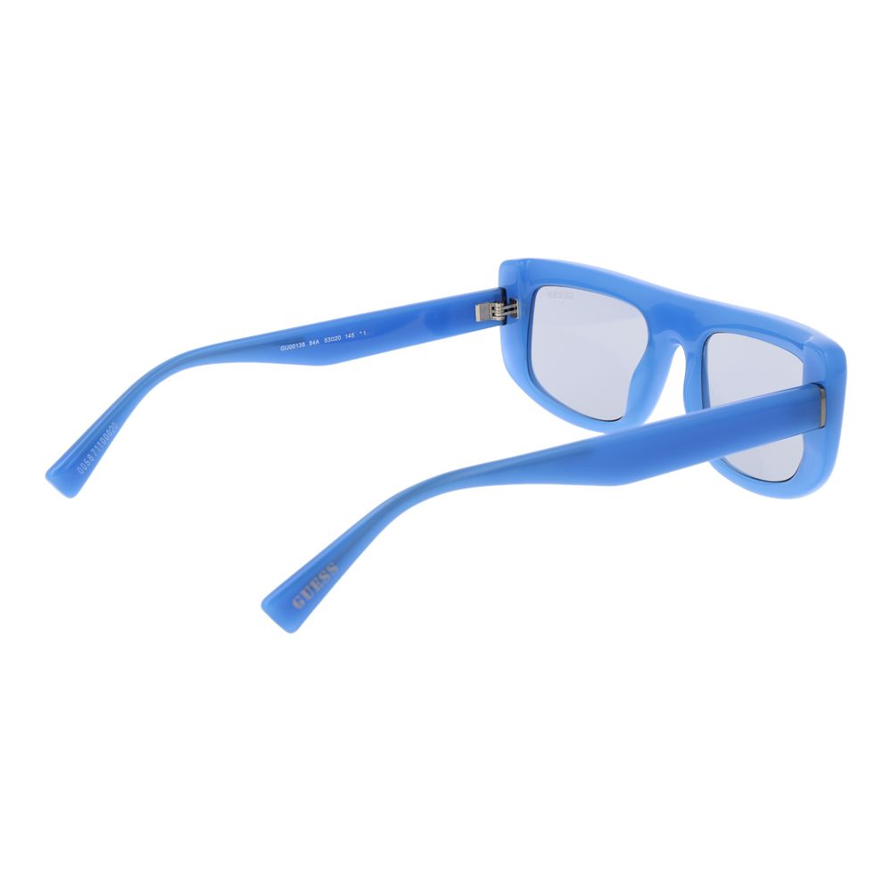 Lunettes de soleil en plastique bleu Guess, lunettes de soleil tendance avec monture colorée et verres foncés pour un style moderne.