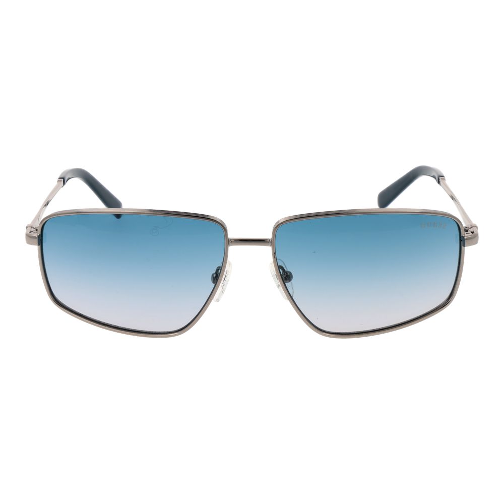 Lunettes de soleil en métal argenté Guess avec monture élégante et branches fines, style moderne et sophistiqué.