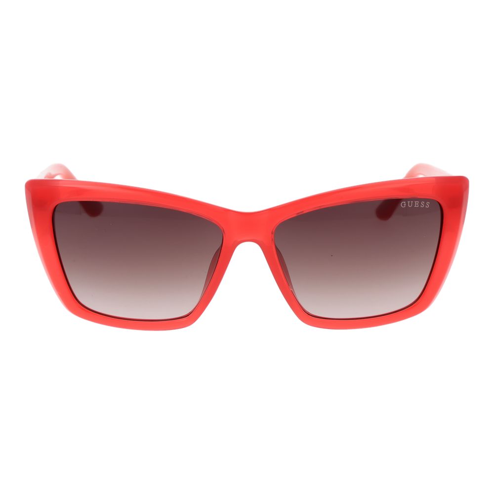 Lunettes de soleil en plastique rose Guess, style tendance, monture rectangulaire avec verres teintés rose clair.