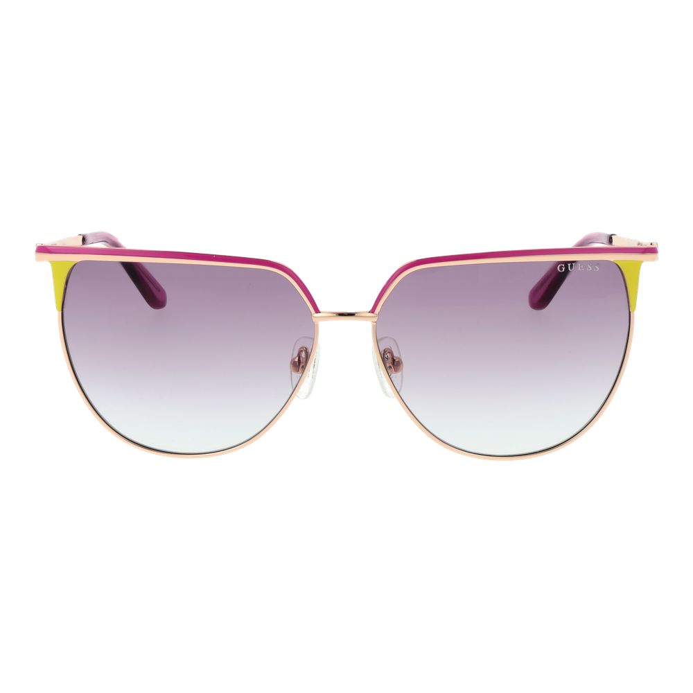 Lunettes de soleil en métal or rose Guess avec monture élégante et branches fines, vue de face.