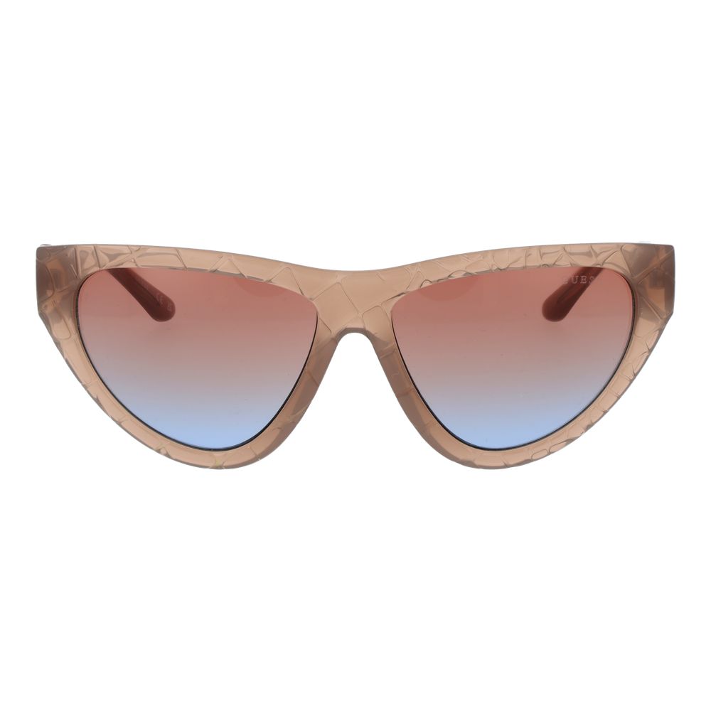 Lunettes de soleil en plastique beige Guess avec monture rectangulaire et verres foncés, style tendance et élégant.
