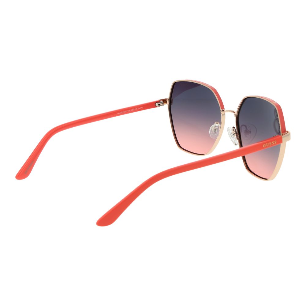 Lunettes de soleil Guess en métal doré avec monture élégante et design moderne, vues de face sur fond blanc.
