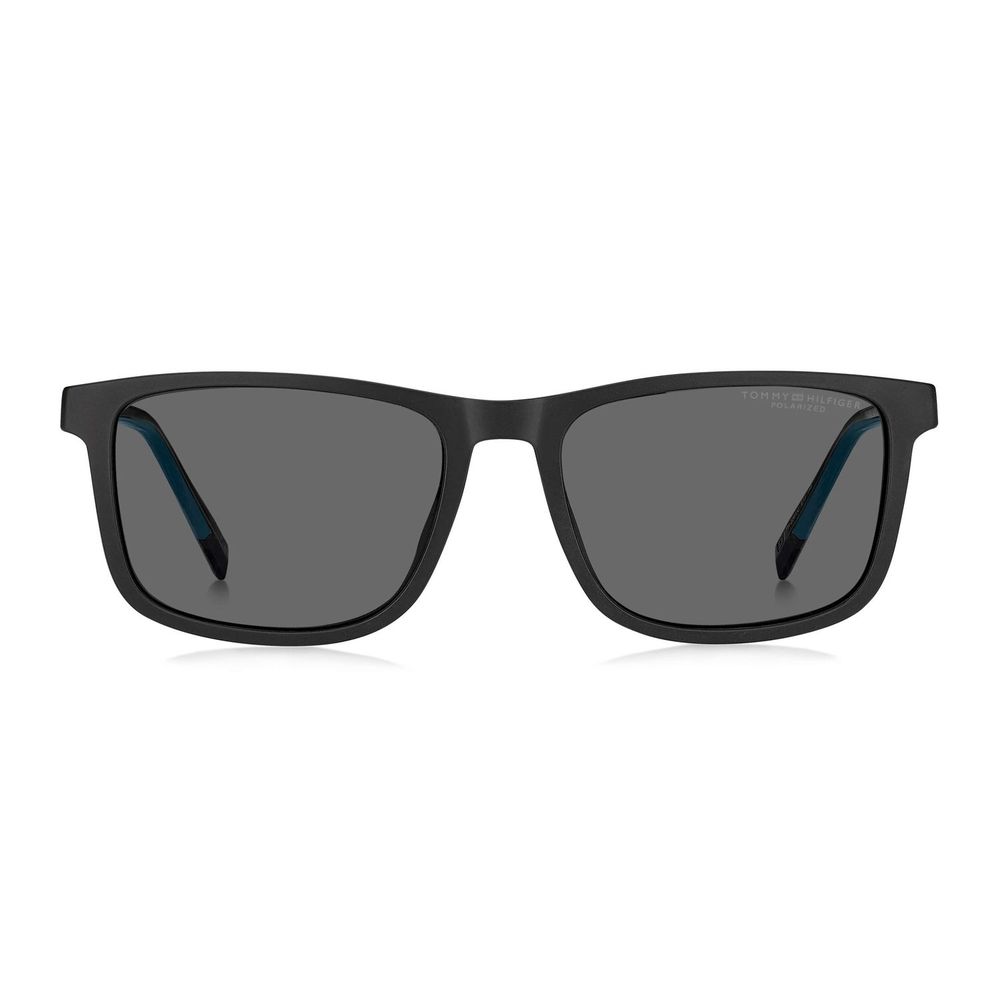 Monture de lunettes en polyamide noire Tommy Hilfiger avec détails élégants, vue de face sur fond blanc.
