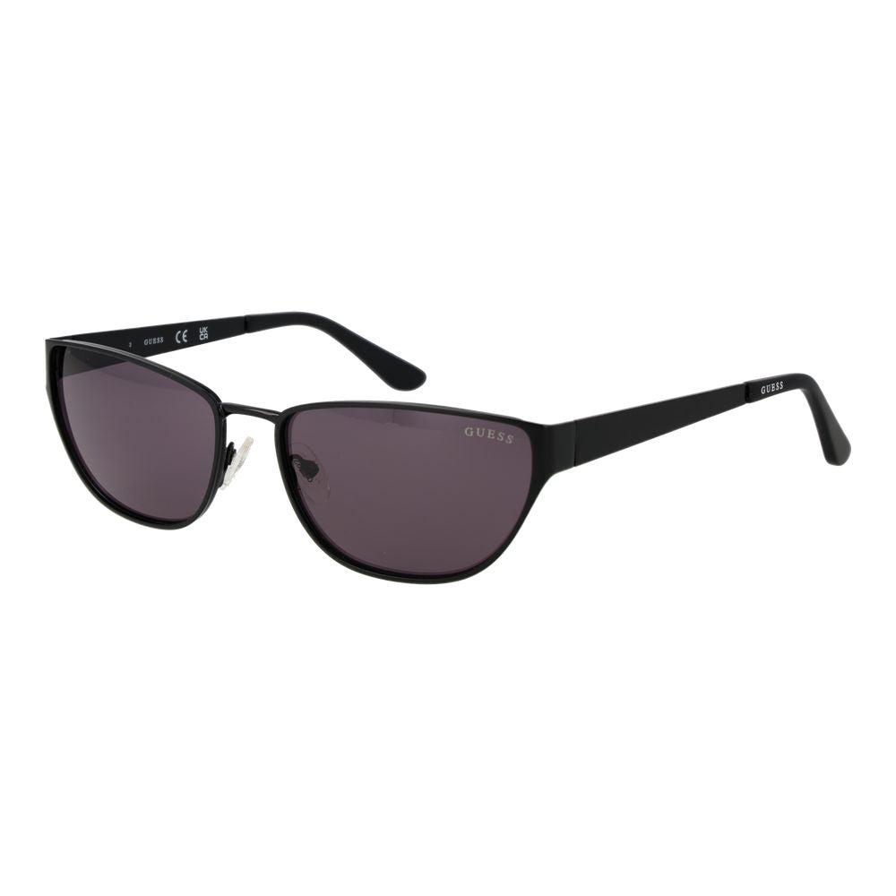 Lunettes de soleil Guess en métal noir avec monture élégante et branches fines, style moderne et sophistiqué.