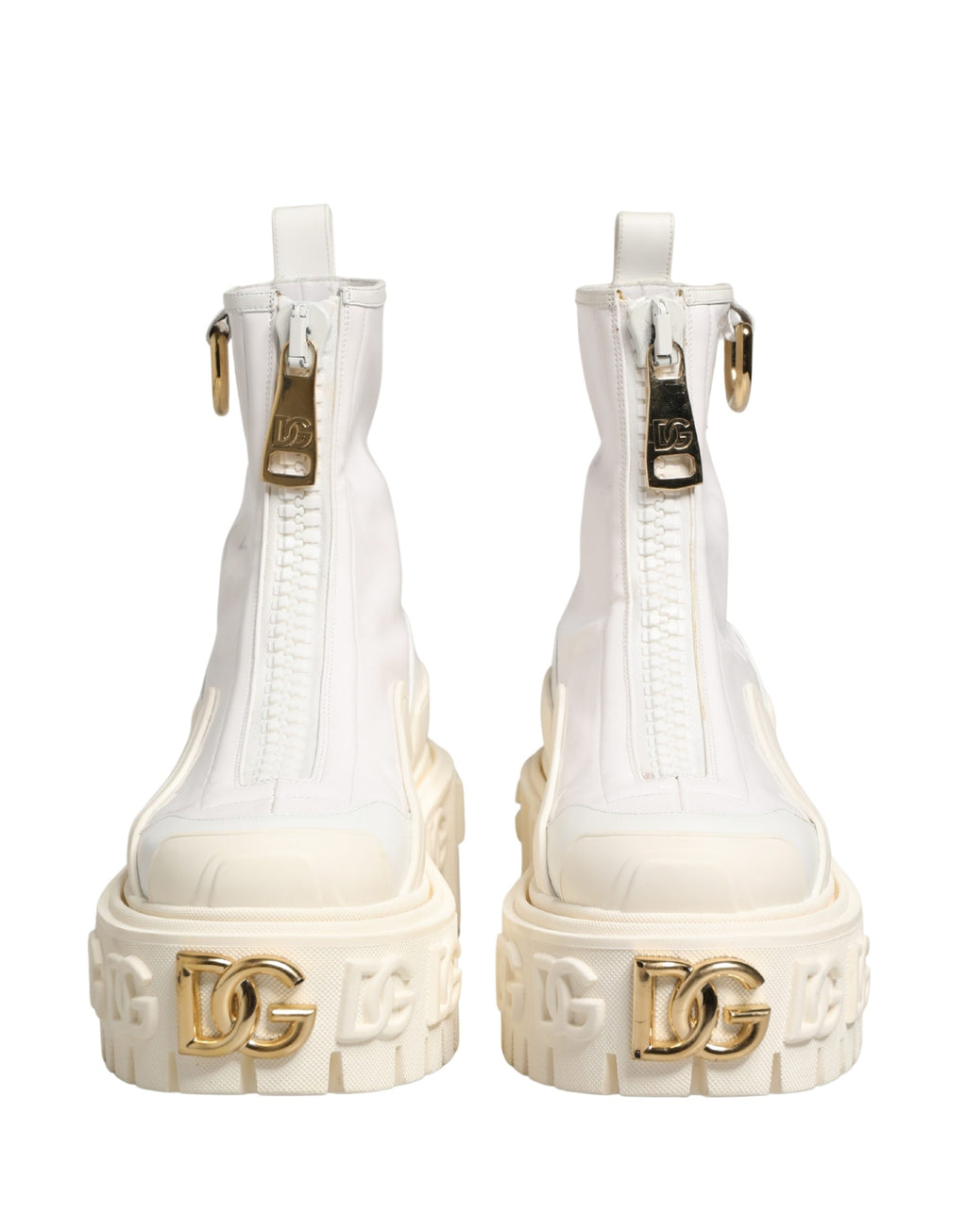 Bottes ankle en cuir blanc avec logo en caoutchouc de Dolce & Gabbana, chaussures élégantes pour femmes.