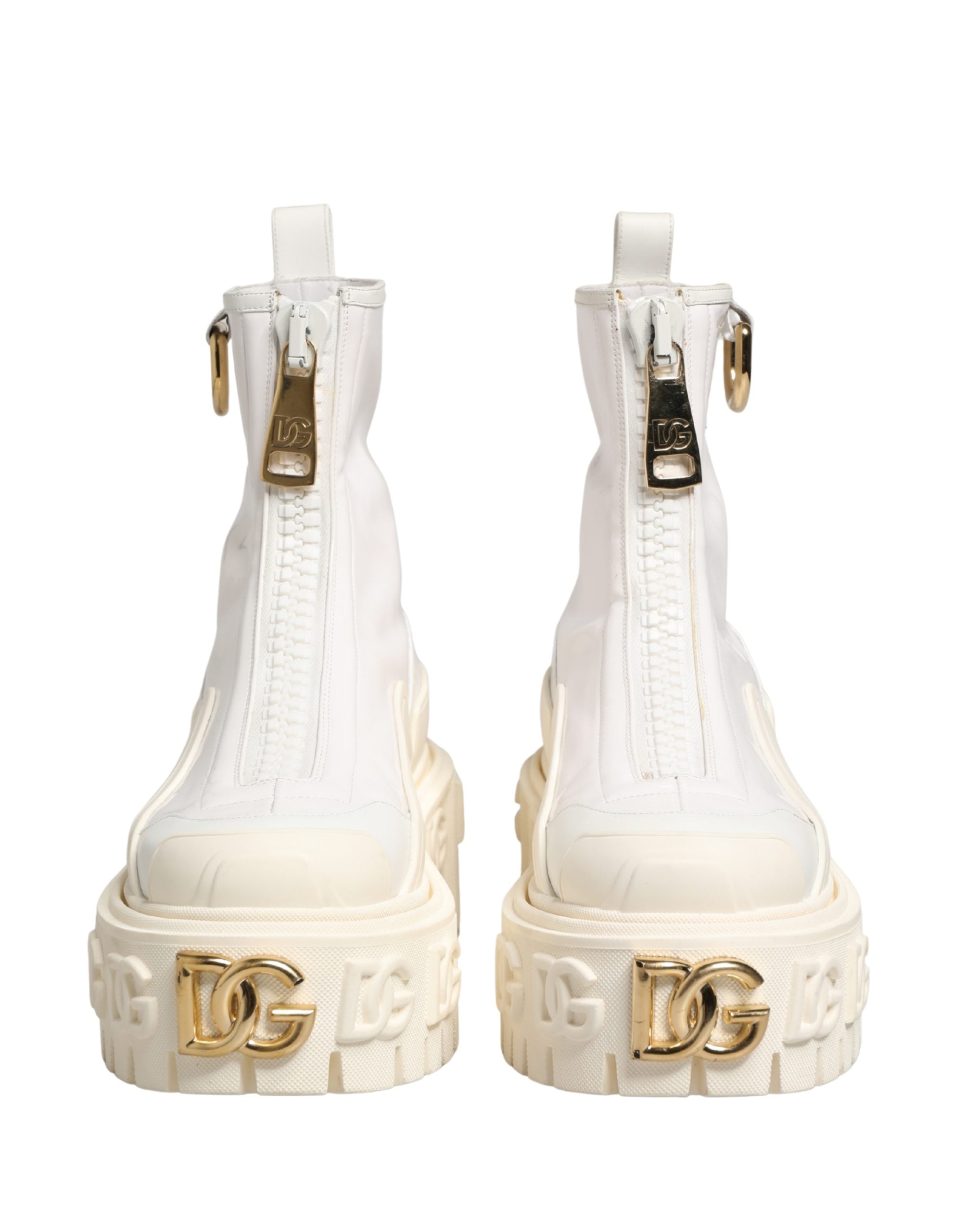 Bottes ankle en cuir blanc avec logo en caoutchouc de Dolce & Gabbana, chaussures élégantes pour femmes.