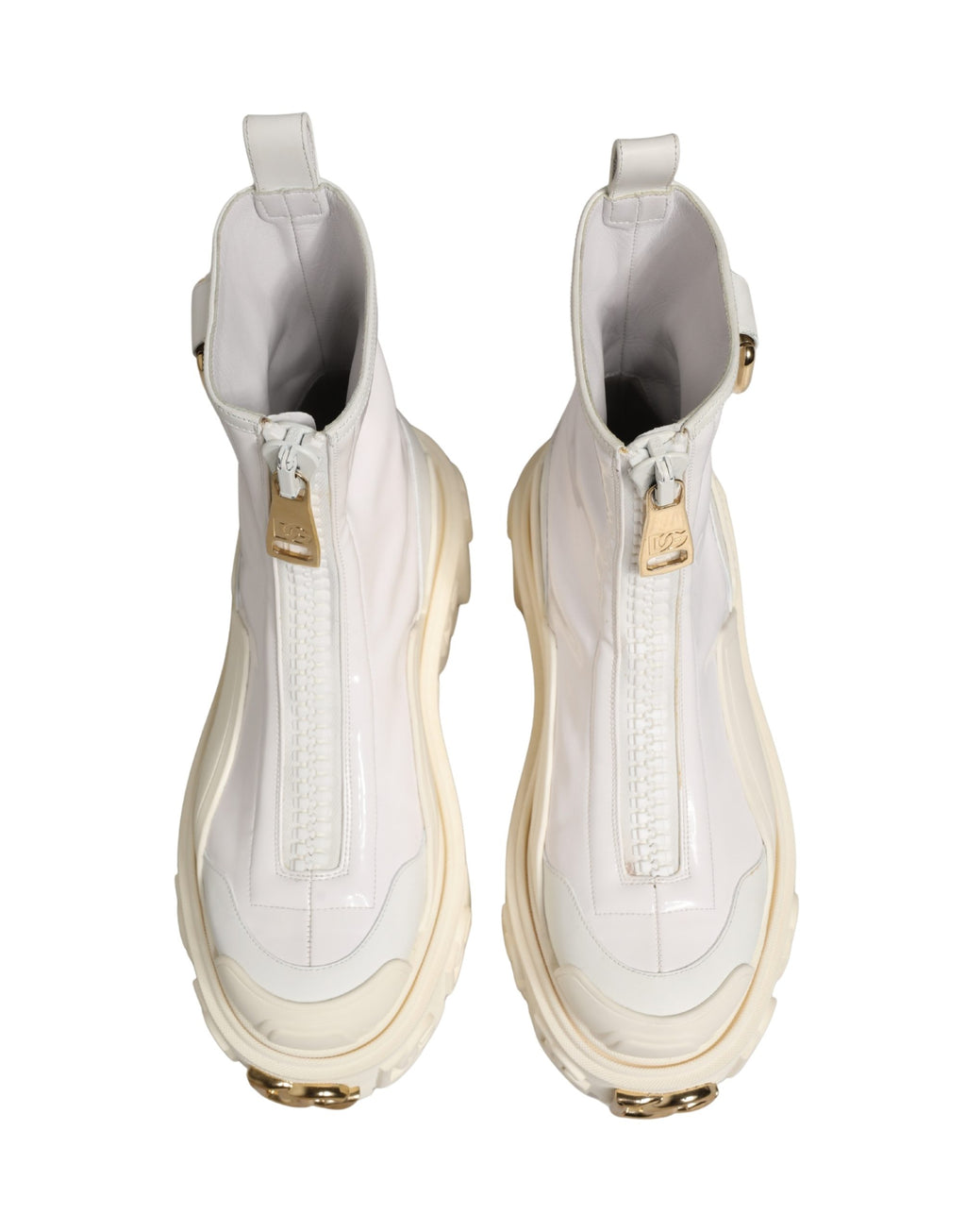 Bottes ankle en cuir blanc avec logo en caoutchouc de Dolce & Gabbana, chaussures élégantes et modernes.