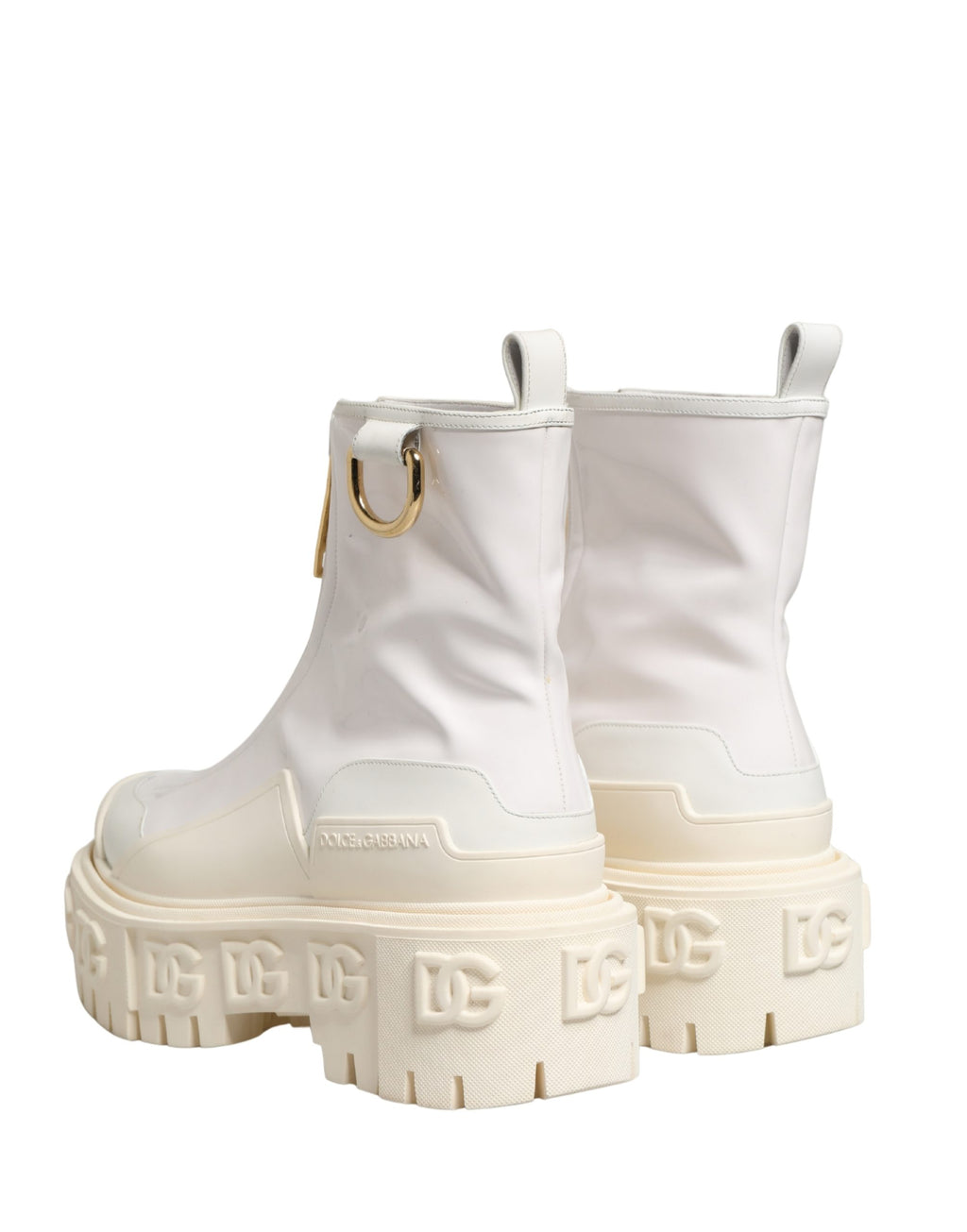 Bottes ankle en cuir blanc avec logo en caoutchouc Dolce & Gabbana, chaussures élégantes et modernes.