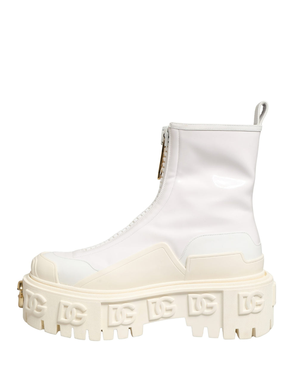 Bottes ankle en cuir blanc avec logo en caoutchouc Dolce & Gabbana, chaussures élégantes et modernes.