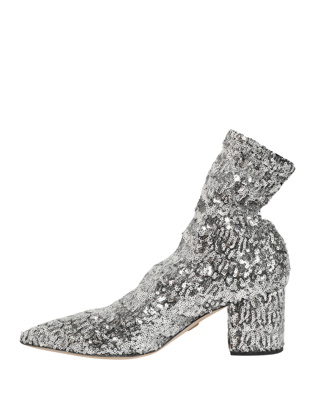 Chaussures courtes en sequins argentés de Dolce & Gabbana, bottines extensibles élégantes et brillantes.