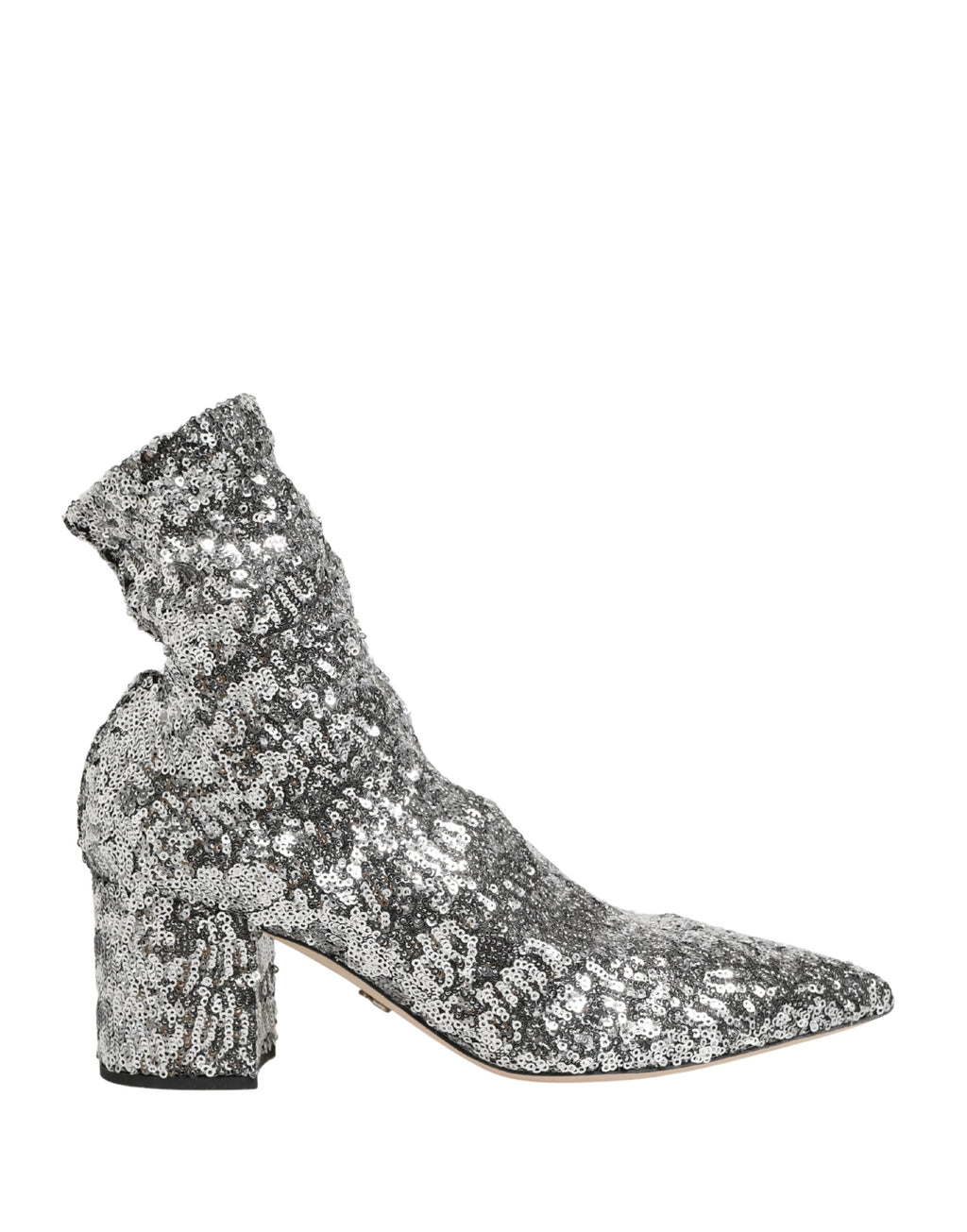 Bottes courtes en sequins argentés Dolce & Gabbana, chaussures extensibles élégantes pour femmes.