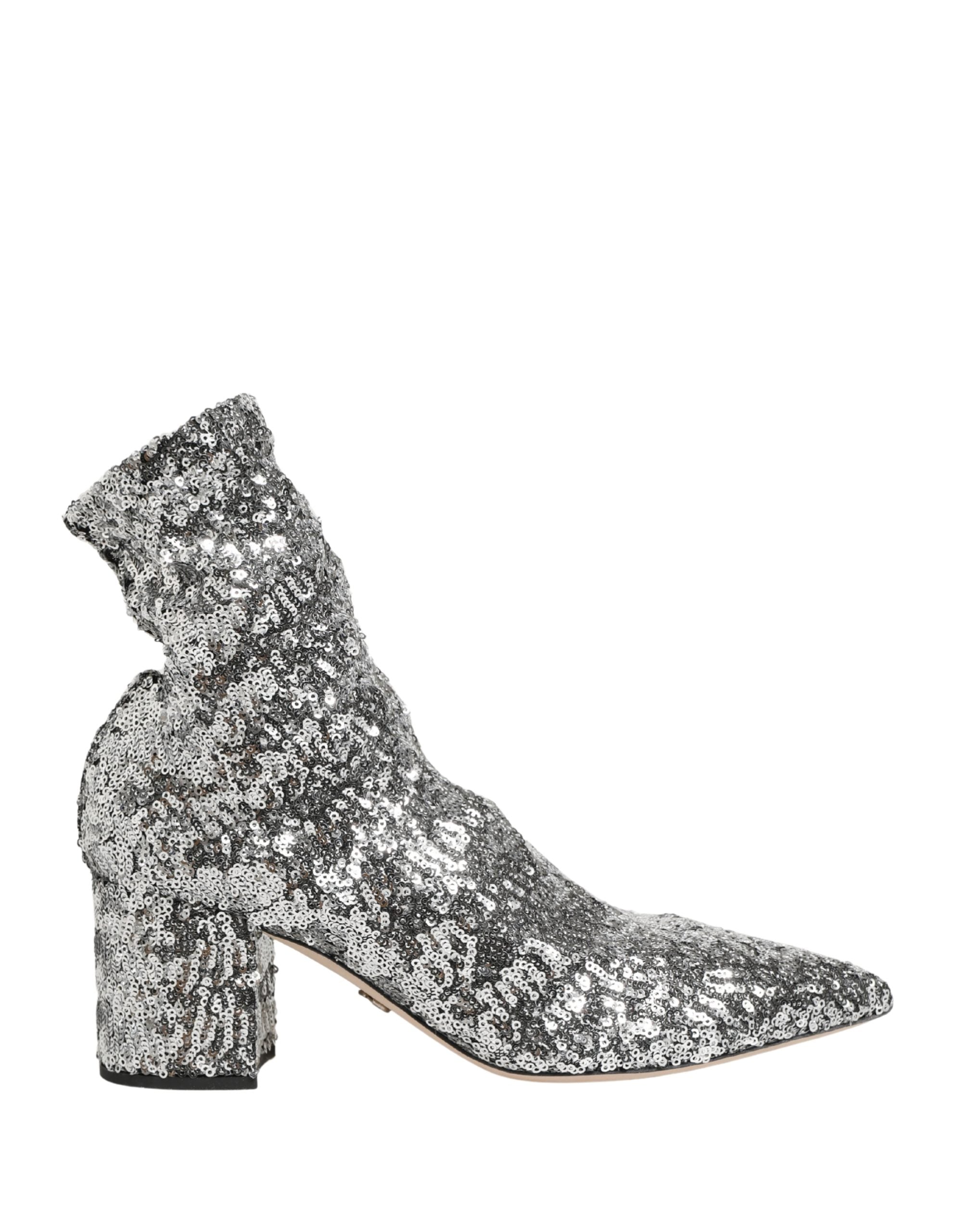 Bottes courtes en sequins argentés Dolce & Gabbana, chaussures extensibles élégantes pour femmes.