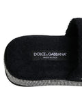 Sandales plates Dolce & Gabbana noires ornées de cristaux brillants et plateforme, chaussures élégantes en style sophistiqué.