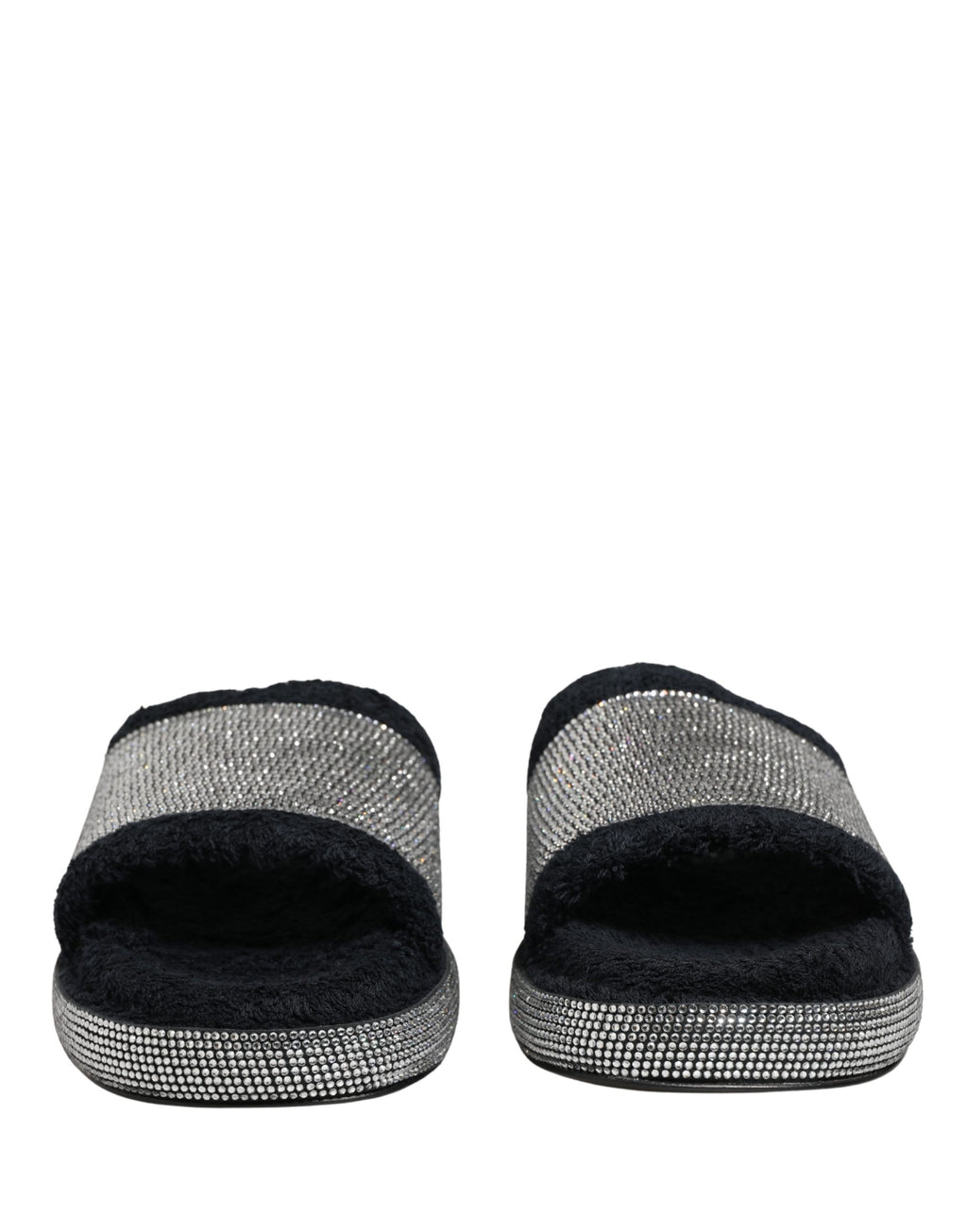 Sandales plates Dolce & Gabbana noires ornées de cristaux, chaussures à plateforme élégantes et glamour.