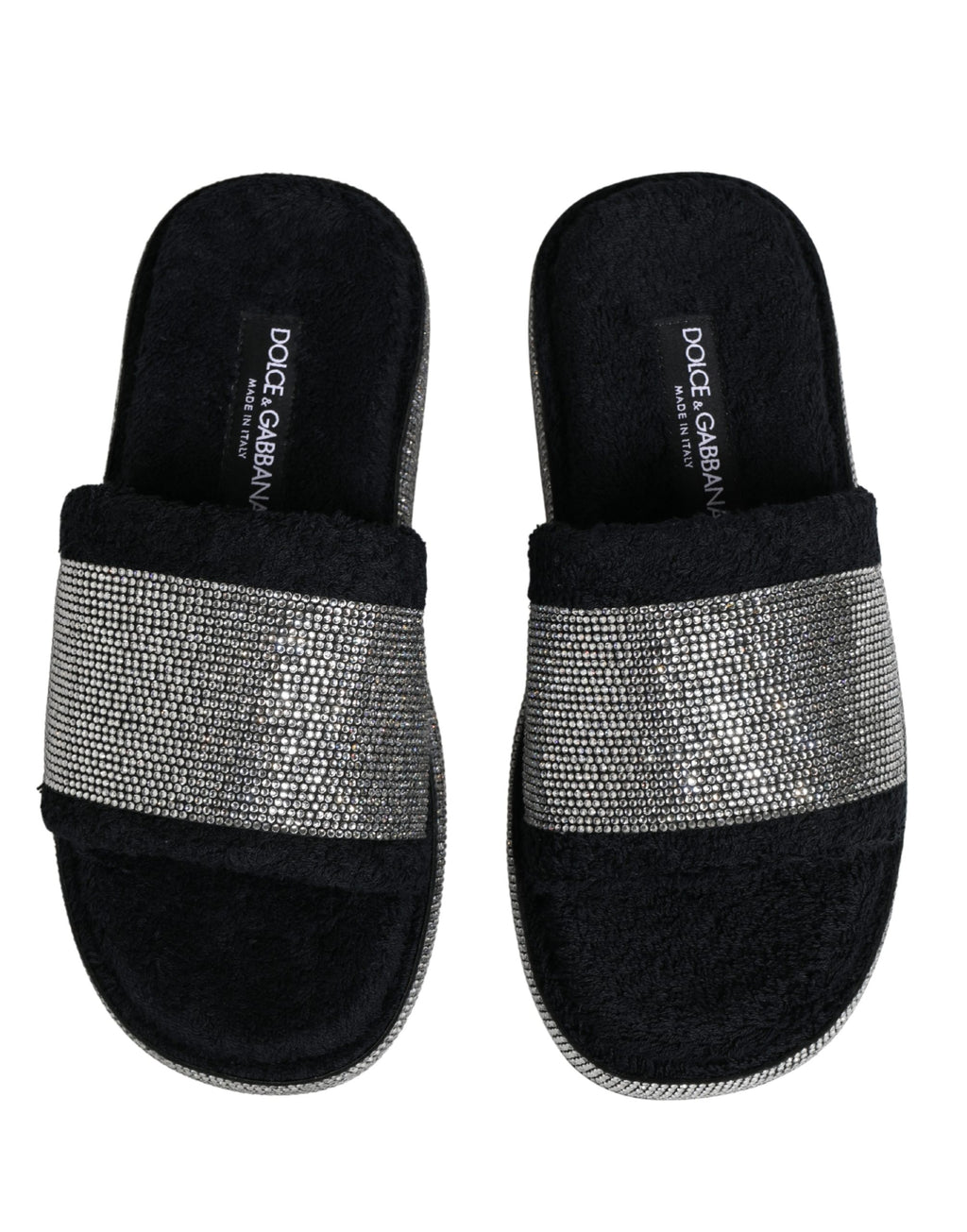 Sandales plateformes Dolce & Gabbana noires avec embellissements en cristal, élégantes chaussures à talons larges.