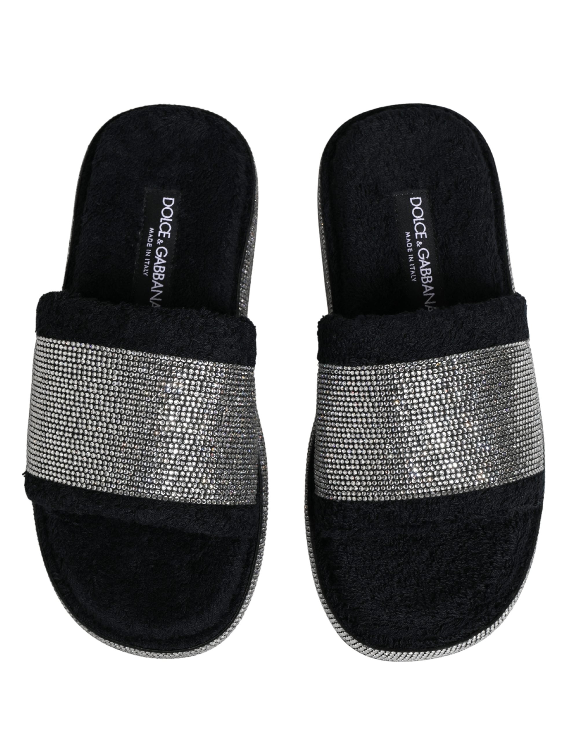 Sandales plateformes Dolce & Gabbana noires avec embellissements en cristal, élégantes chaussures à talons larges.