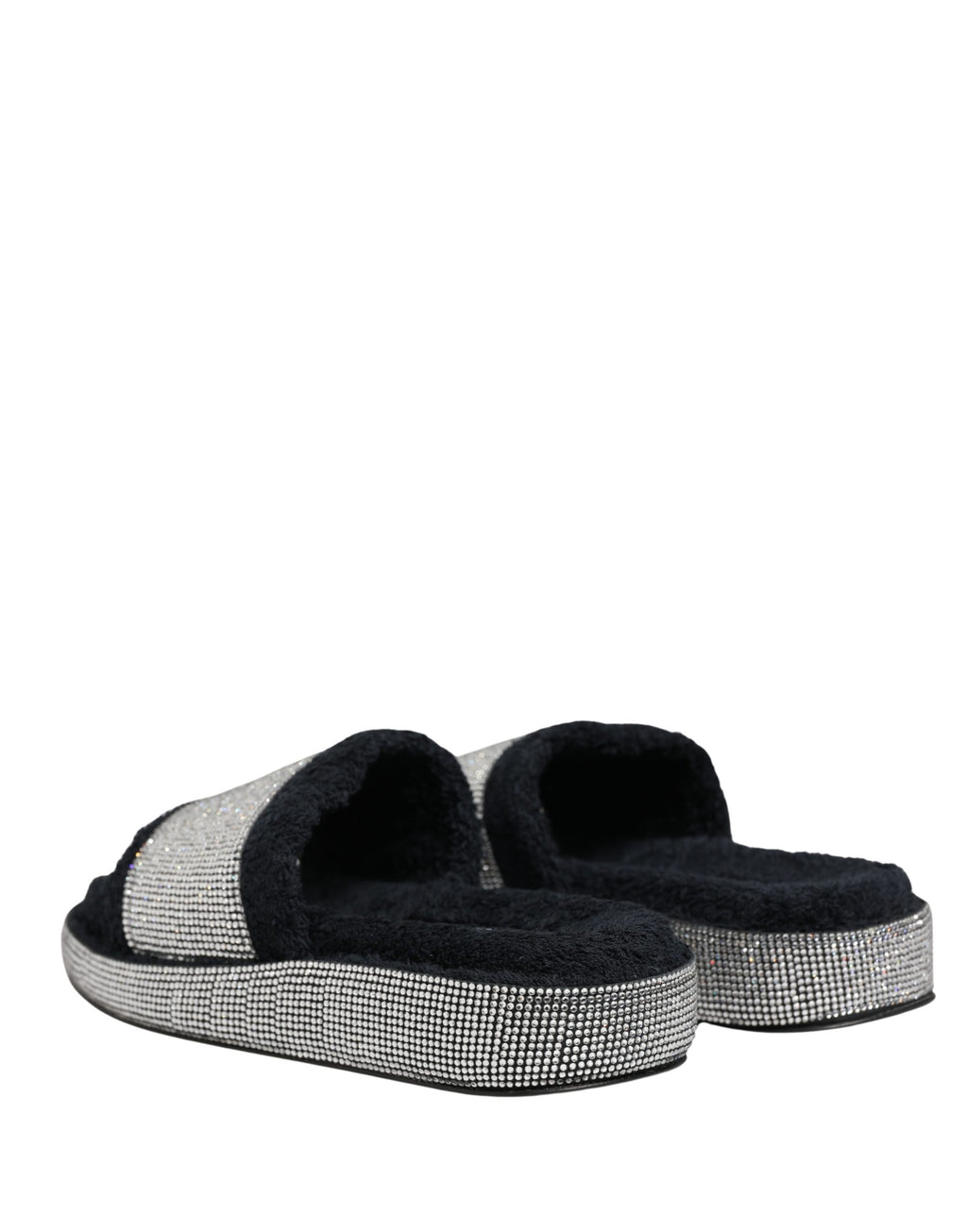 Sandales plateforme noires Dolce & Gabbana avec ornements en cristal et design élégant, vues de l'avant sur la chaussure.
