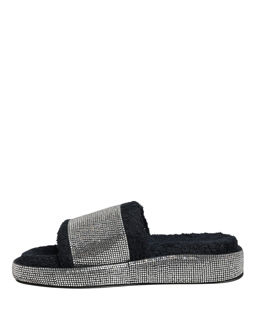 Sandales plateformes Dolce & Gabbana noires ornées de cristaux, mettant en valeur leur design élégant et sophistiqué.