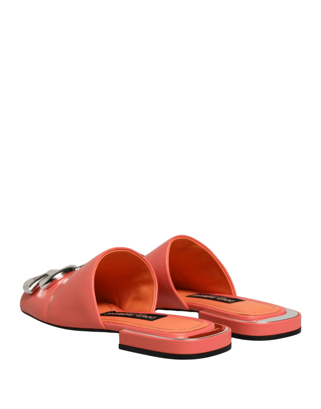 Sandales plates en cuir orange Dolce & Gabbana avec logo DG, chaussures élégantes, parfaites pour un style sophistiqué.