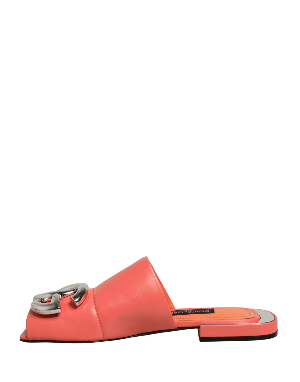Sandales plates en cuir orange avec logo DG de Dolce & Gabbana, chaussure élégante et confortable.