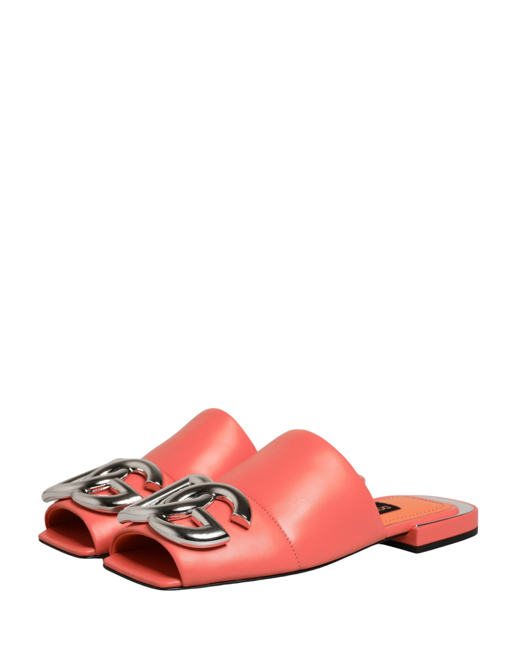 Sandales plates en cuir orange avec logo DG de Dolce & Gabbana, chaussures élégantes et confortables.