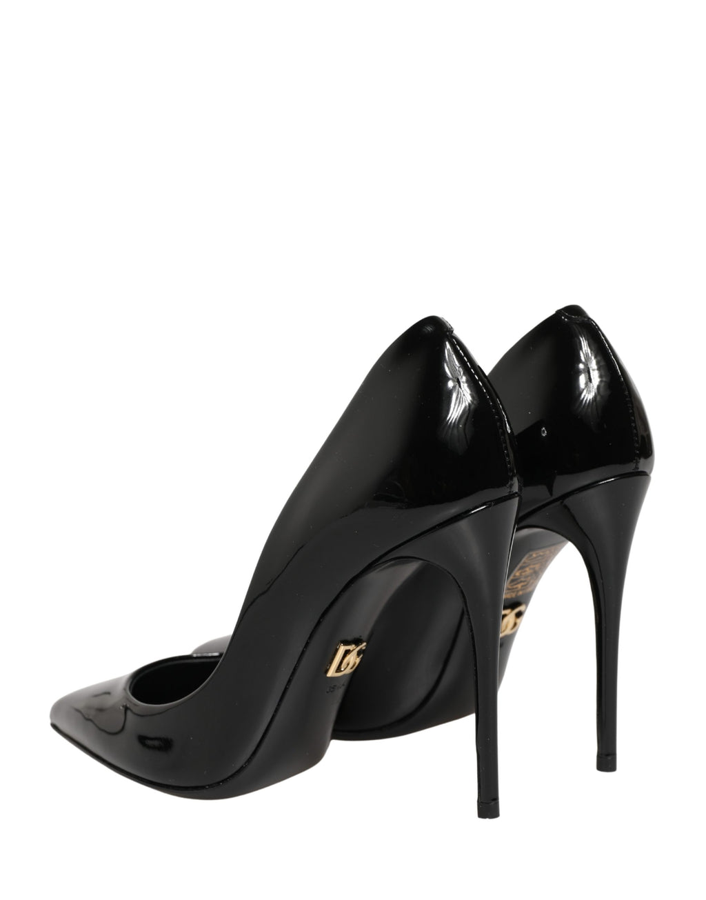 Chaussures à talons stilettos Dolce & Gabbana en cuir de veau noir, élégantes et sophistiquées, vues de face.