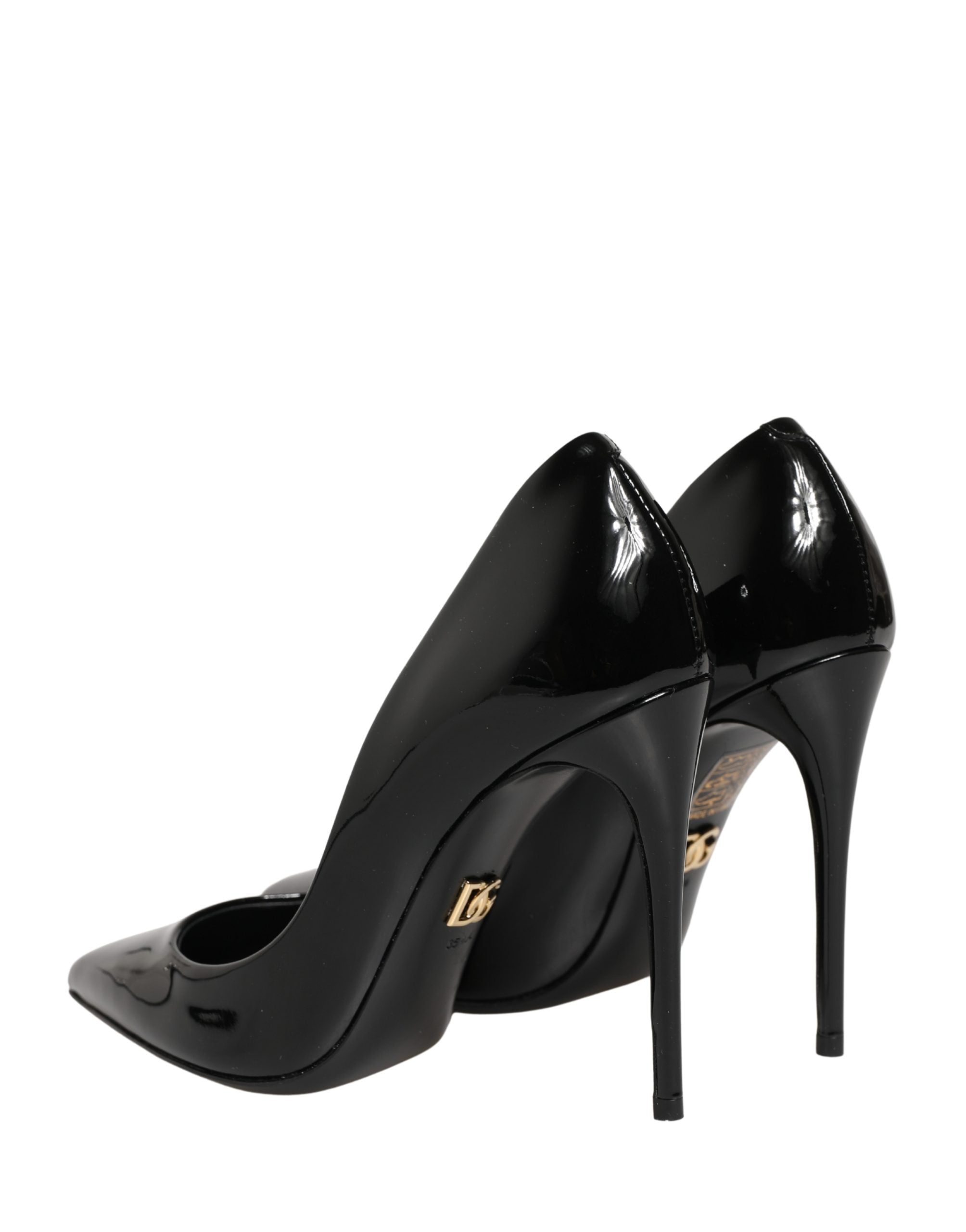 Chaussures à talons stilettos Dolce & Gabbana en cuir de veau noir, élégantes et sophistiquées, vues de face.