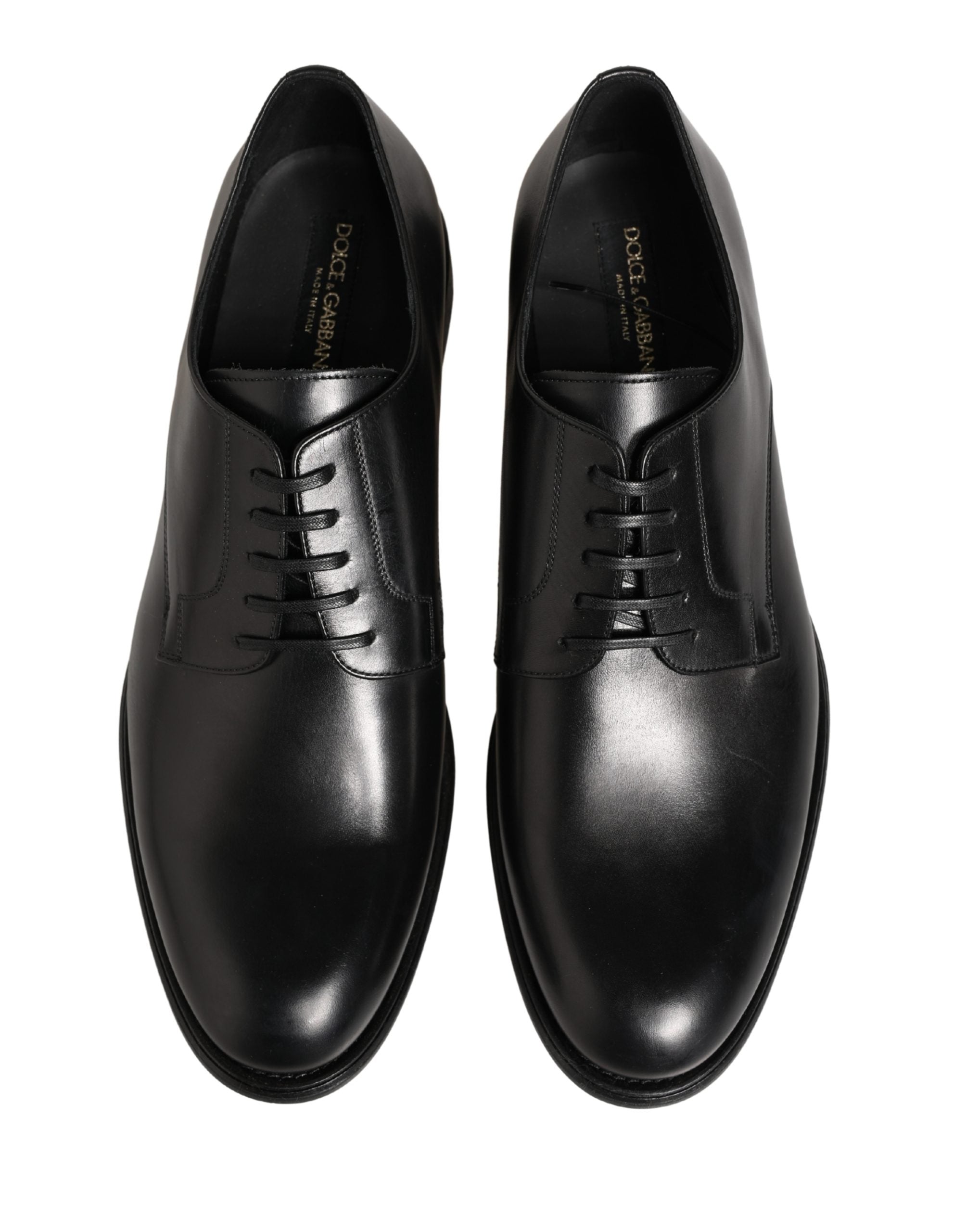 Chaussures Richelieu en cuir de veau noir Dolce & Gabbana pour homme, chaussures de ville élégantes en cuir noir.