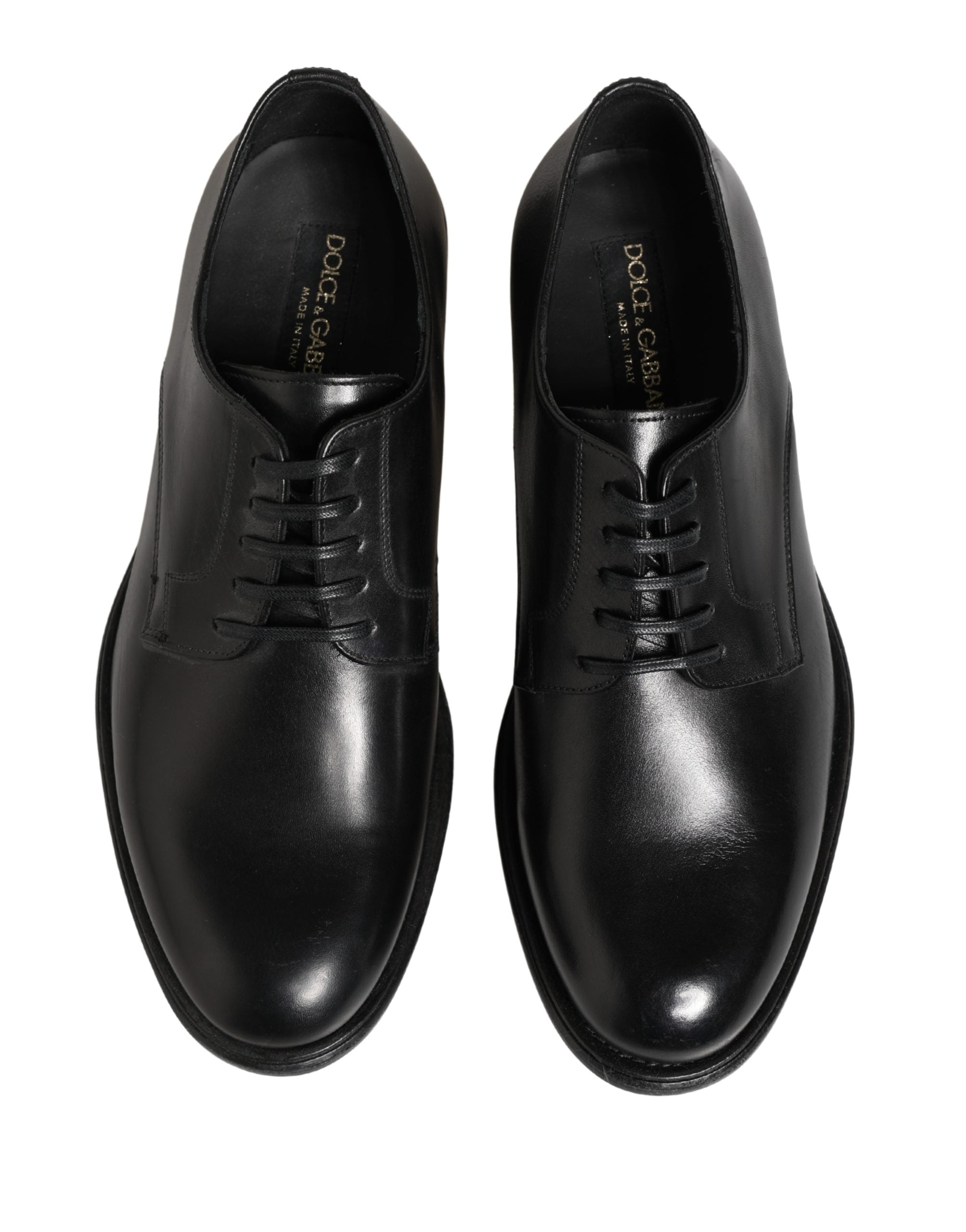 Chaussures Derby pour hommes en cuir de veau noir de Dolce & Gabbana, élégantes et classiques.