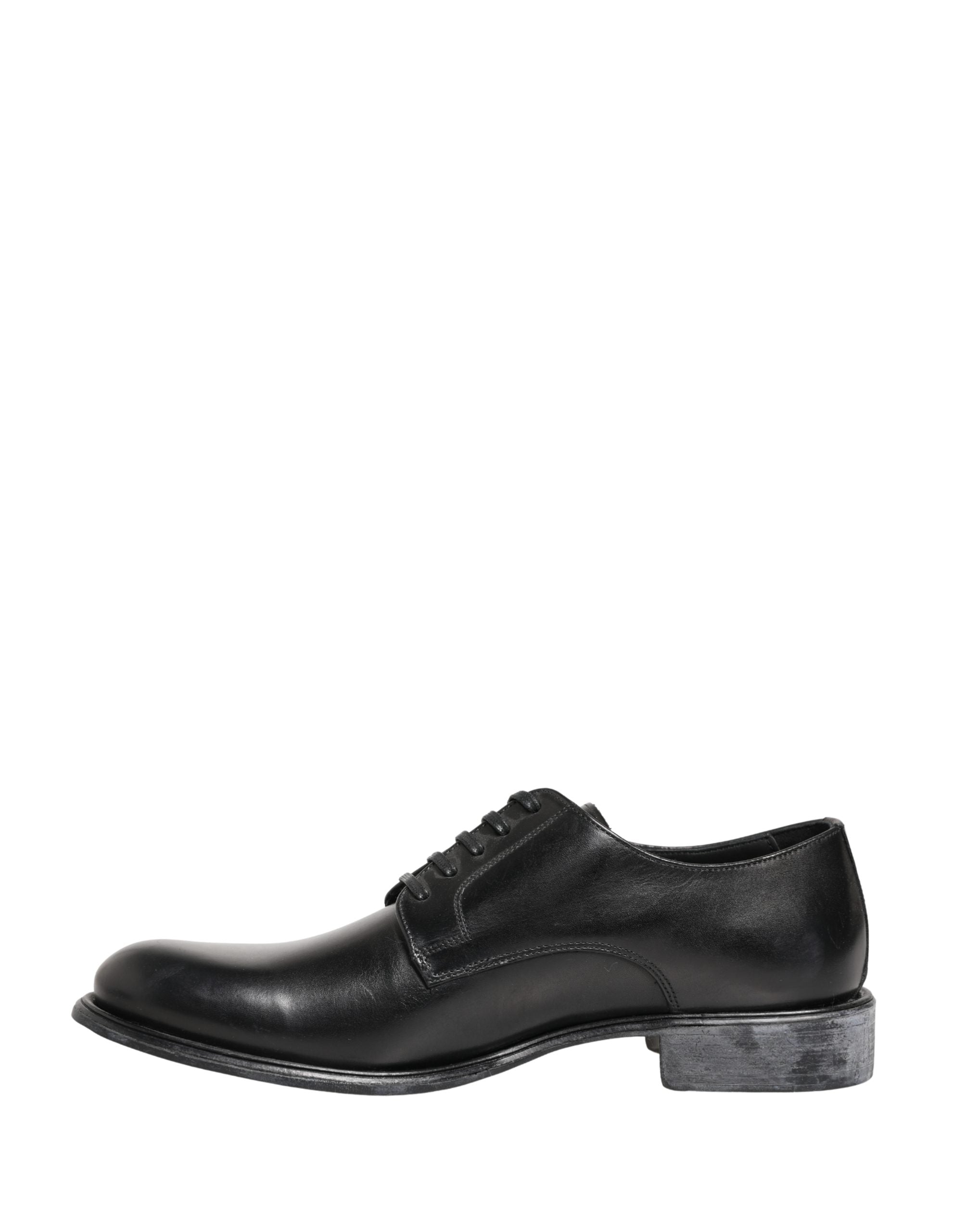 Chaussures derby en cuir de veau noir de Dolce & Gabbana pour homme, élégantes et sophistiquées, vues de face.