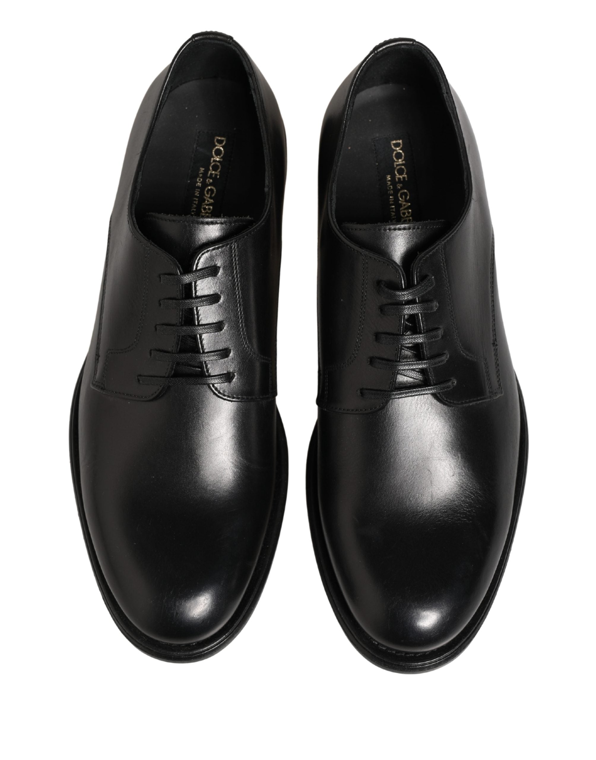 Chaussures Derby en cuir de veau noir de Dolce & Gabbana pour homme, élégantes et classiques.